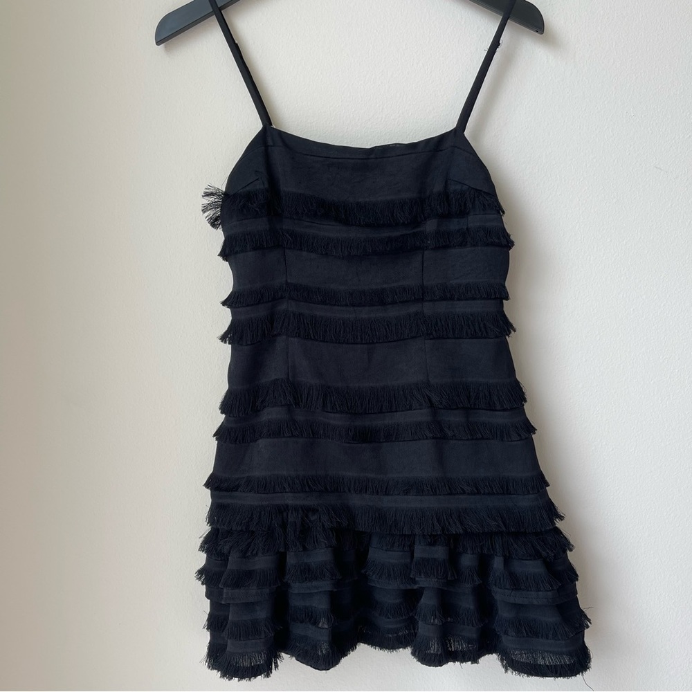 Princess Polly Molina Cotton Frill Hem Mini Little Black Dress Size 8 - Picture 3 of 8